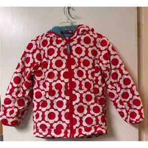 Mini Boden Girls Red White Flowers Hooded Coat 9-10 Yrs Lined Full Front Zip